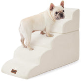 ZOMISIA dog stairs 5-step beige front view shows stable access to high beds.