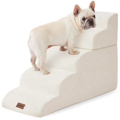 ZOMISIA dog stairs 5-step beige front view shows stable access to high beds.