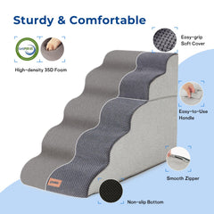 ZOMISIA 5-step stairs, 22.5 inches high, enable access to taller beds or cars.