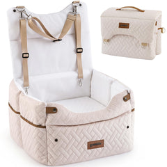 ZOMISIA elevated dog car seat showcasing 3 height options for growing medium dogs during travel