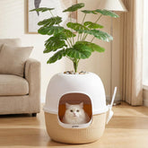 ZOMISIA hidden litter box with faux plant blends with decor while concealing litter