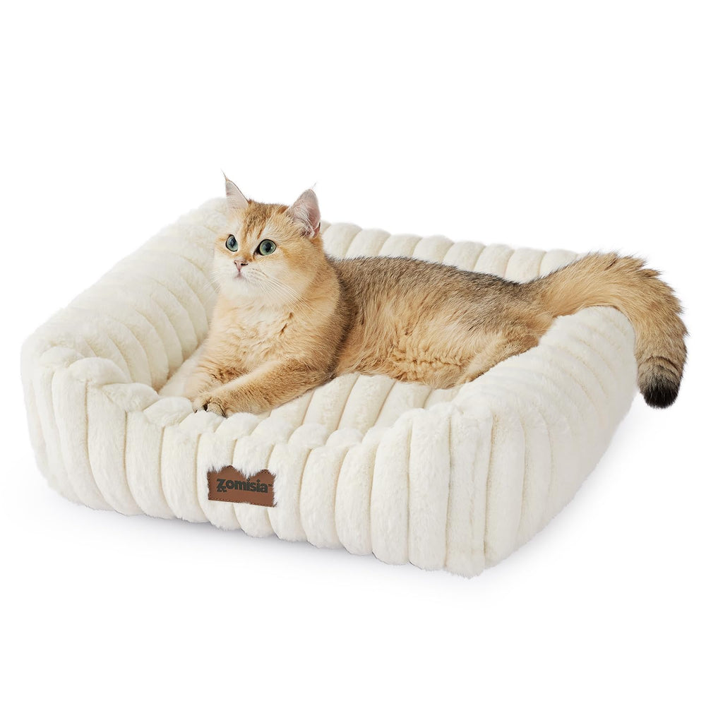 ZOMISIA small dog bed with plush cream cover for cozy naps