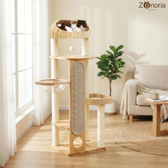 Zonoria Zephyria handwoven bamboo basket offers a cozy hideaway for cats