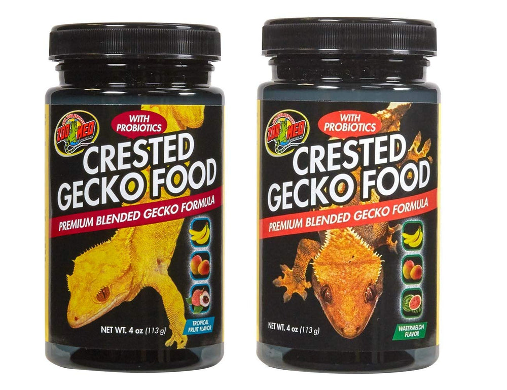 Zoo Med crested gecko food variety pack with Watermelon and Tropical Fruit jars for growth