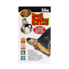 Zoo Med Repti Basking Lamp 50W basking-site illumination over a warm terrarium spot.
