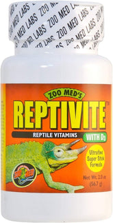 Zoo Med ReptiVite with D3 bottle highlighting calcium-based formula for bone support.