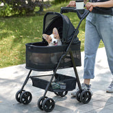 Zoosky 3-in-1 pet stroller front view with sun shade and all-terrain wheels.