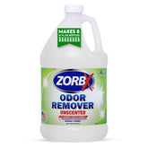 ZORBX unscented odor eliminator spray in a 128oz bottle neutralizes tough odors safely