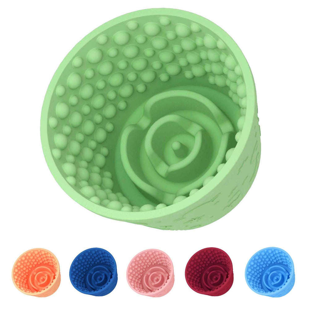 ZOURYNUA dog slow feeder bowl green top view with 12oz capacity for extended licking