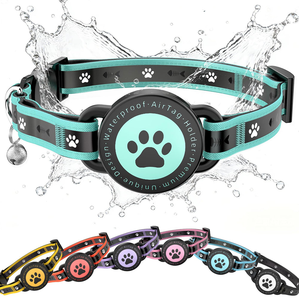 ZOWPET AirTag cat collar turquoise with secure holder for Apple AirTag