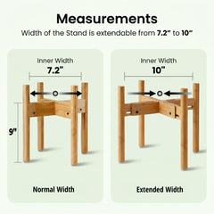 ZPirates bamboo stand with extendable rails accommodates different bowls.