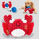 Zrbtk red crab squeak toy side view, durable chewer friendly