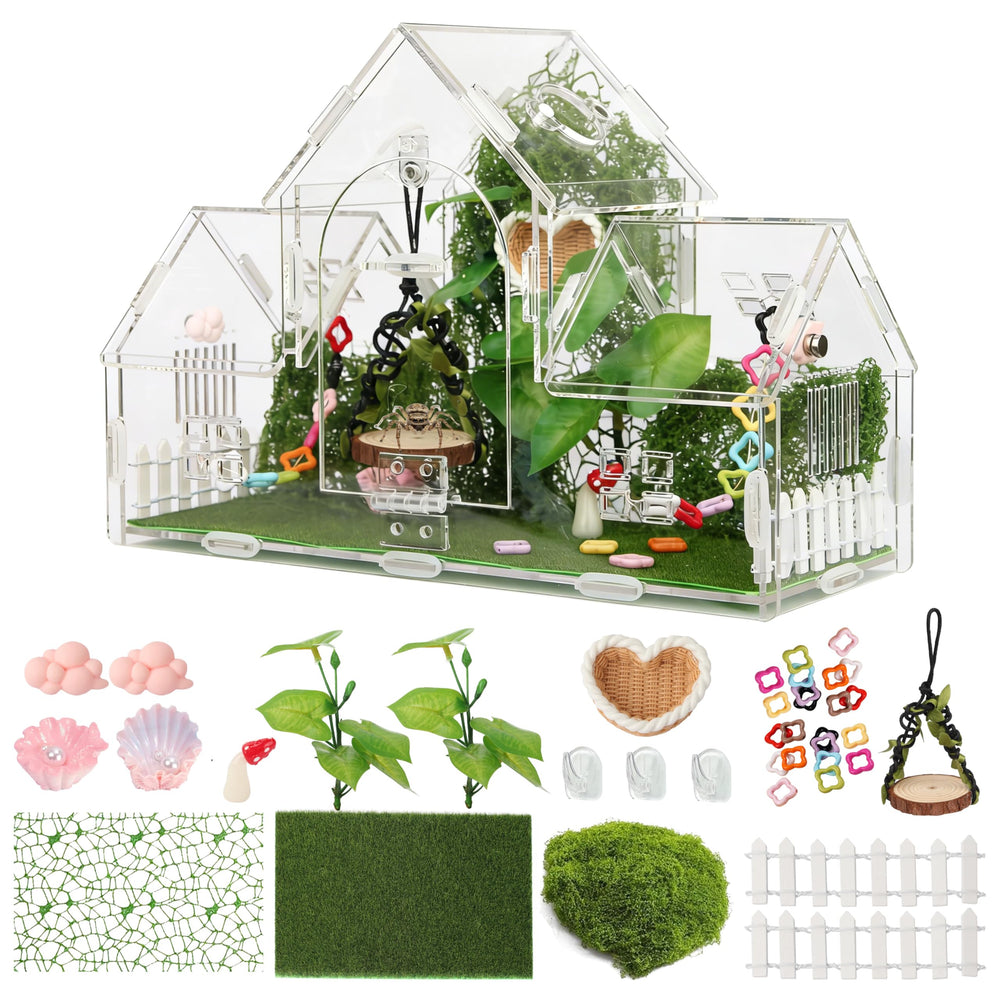 ZUIFIANLE 360-degree acrylic spider enclosure offers a crystal-clear view for observation.