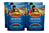 Zuke's Hip Action 4-pack on shelf highlights USA-made dog treats for daily rewards.