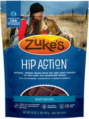 Zuke's Hip Action bag-open close-up shows resealable packaging for freshness.