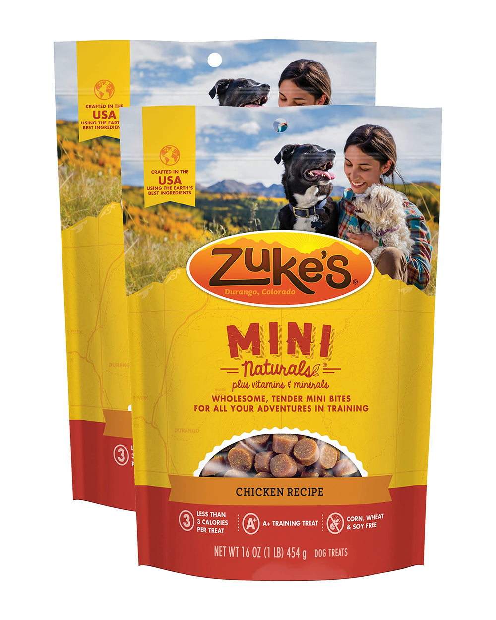 Zuke's Mini Naturals chicken treats in a sealed pouch for training rewards