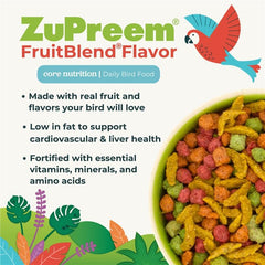 ZuPreem FruitBlend colorful pellets and shapes attract foraging and mealtime engagement.