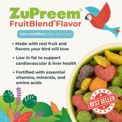Serving in a bright bowl, ZuPreem FruitBlend provides a balanced daily meal