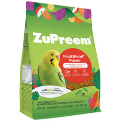ZuPreem FruitBlend packaging highlights USA made nutrition