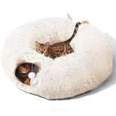 ZVBEK cat tunnel cream white plush exterior offers cozy play space for indoor cats