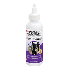 Zymox ear cleanser bottle 4oz for dogs and cats, easy-to-pour design for quick cleanings.