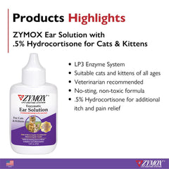 Zymox hydrocortisone ear solution dosing highlights mild inflammation support.