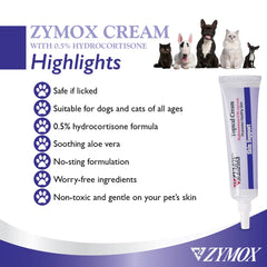 Zymox cream applied to facial irritation and paw areas for soothing relief.