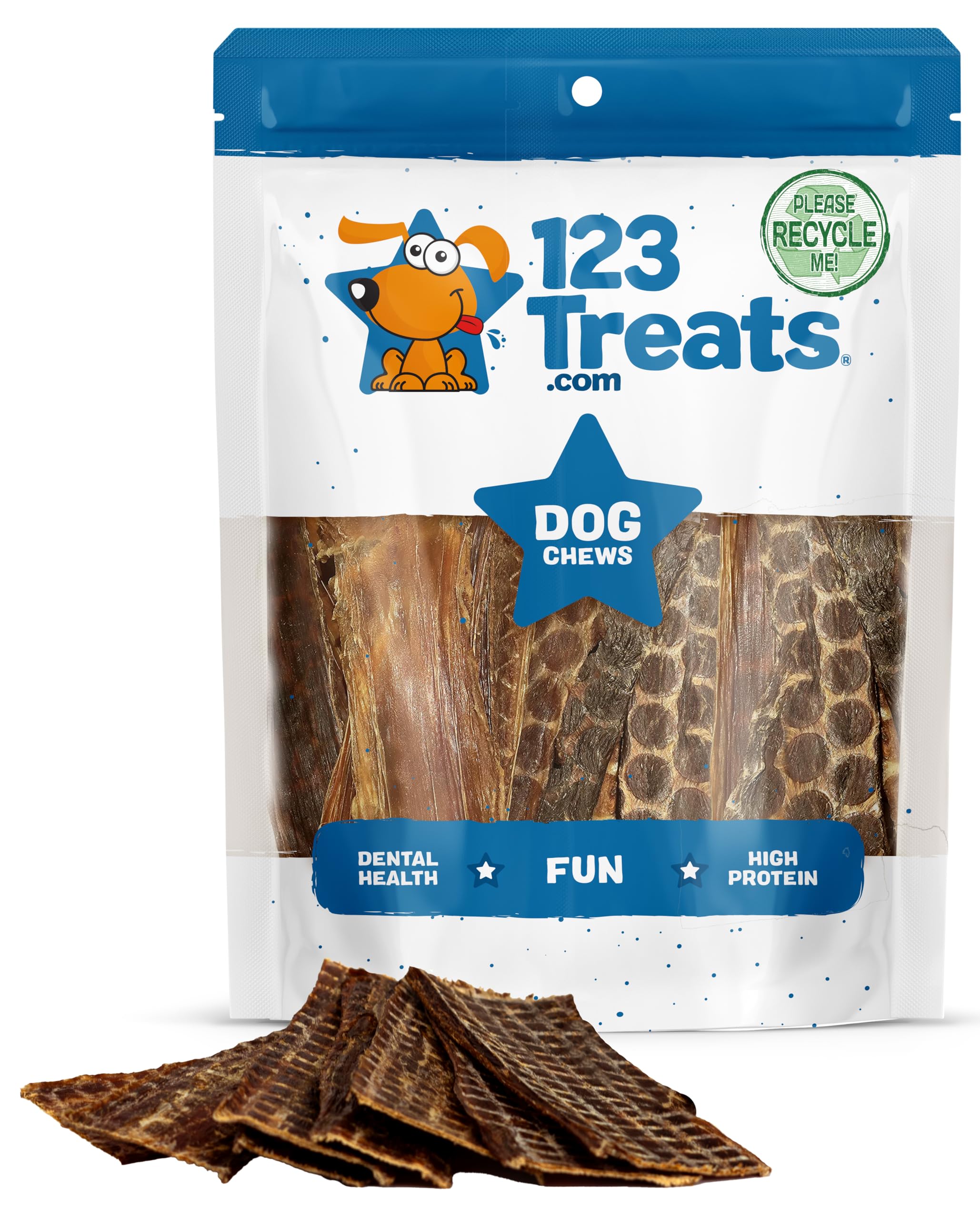 123 Treats beef esophagus dog treat 6-inch sticks ideal for training and chewing.