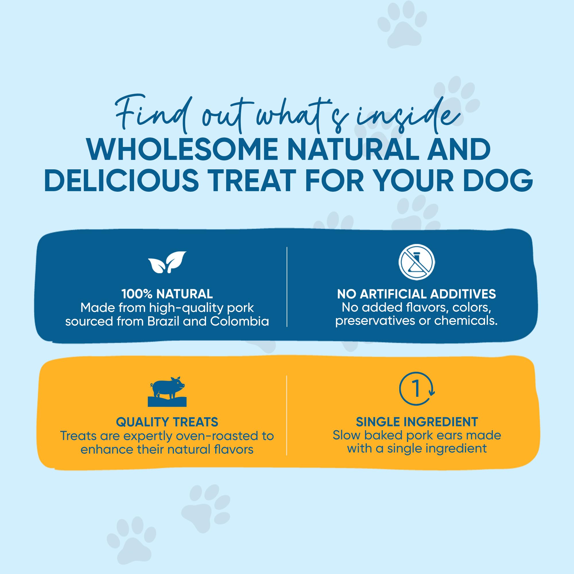 123 Treats long-lasting pork chews: supports extended play and chewing time.