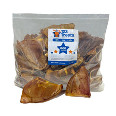 123 Treats pig ears dog pack: natural chew to satisfy gnawing and support gum health.