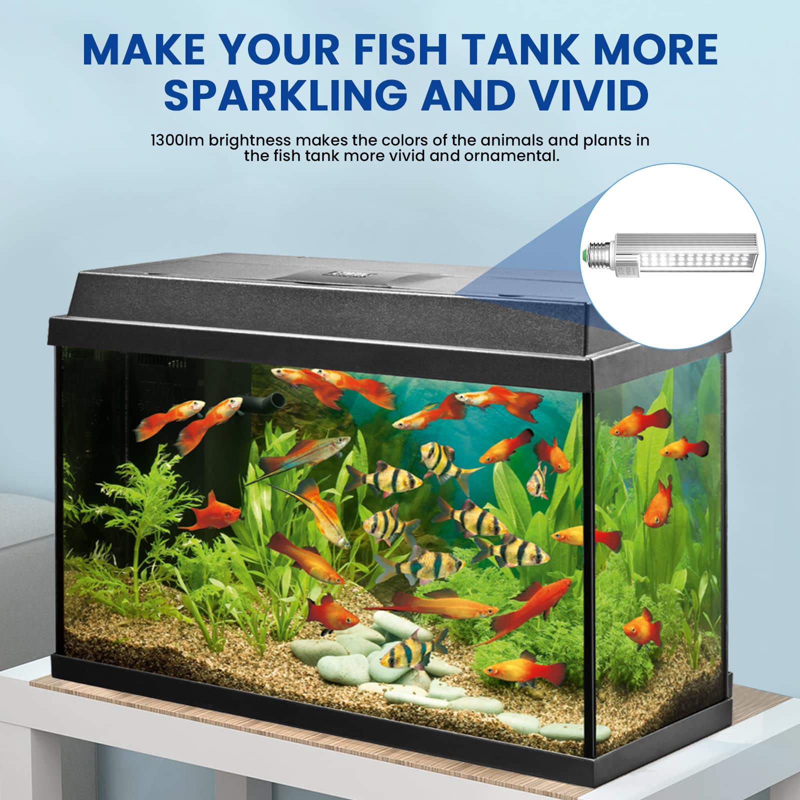 2FY2SW Aluxcia E26 aquarium light showing bright 5730 LEDs for vivid illumination.