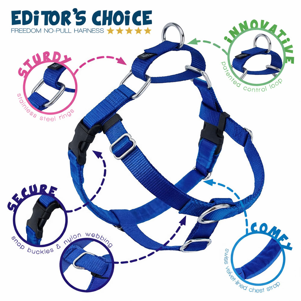 2 Hounds Design Freedom no-pull harness front strap detail for stability.
