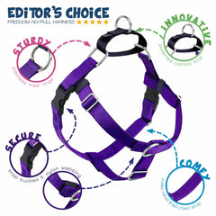 2 Hounds Design Freedom harness purple USA-made close-up of rugged hardware.