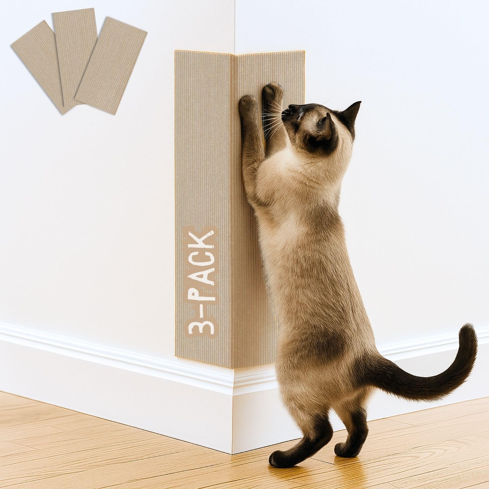 2ME Cat Scratch Mat 3Pack beige back view shows easy installation and furniture protection.