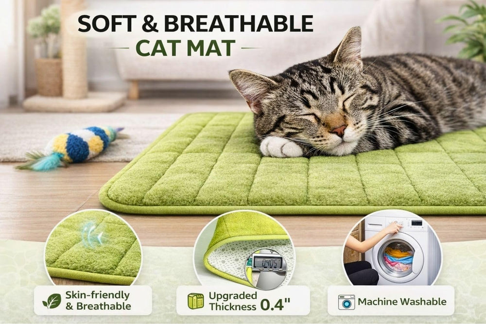 2ME Washable Pet Bed Mat with non-slip bottom stays in place during naps.