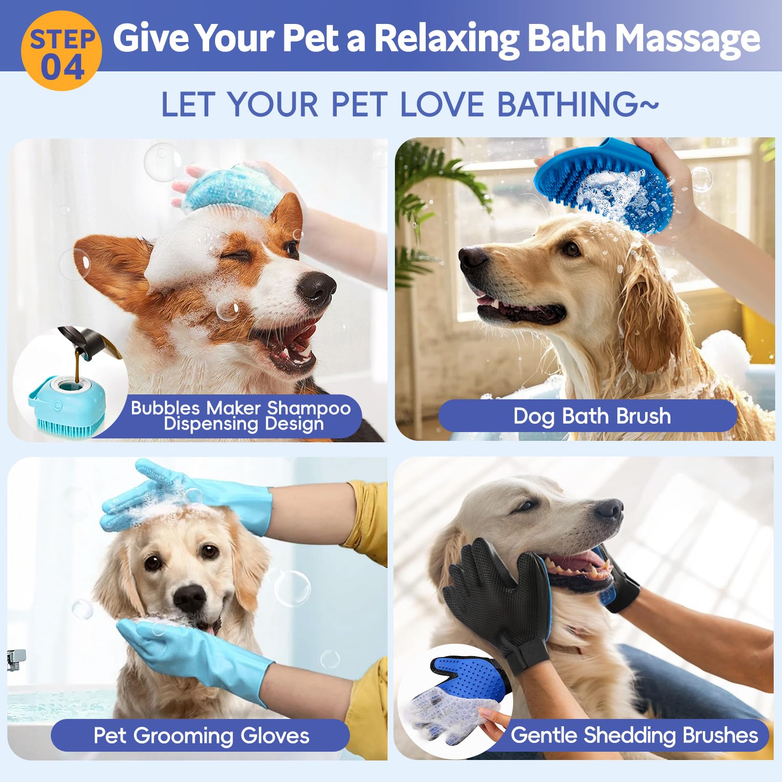 2TRUL dog shampoo brush with soap dispensing during bath
