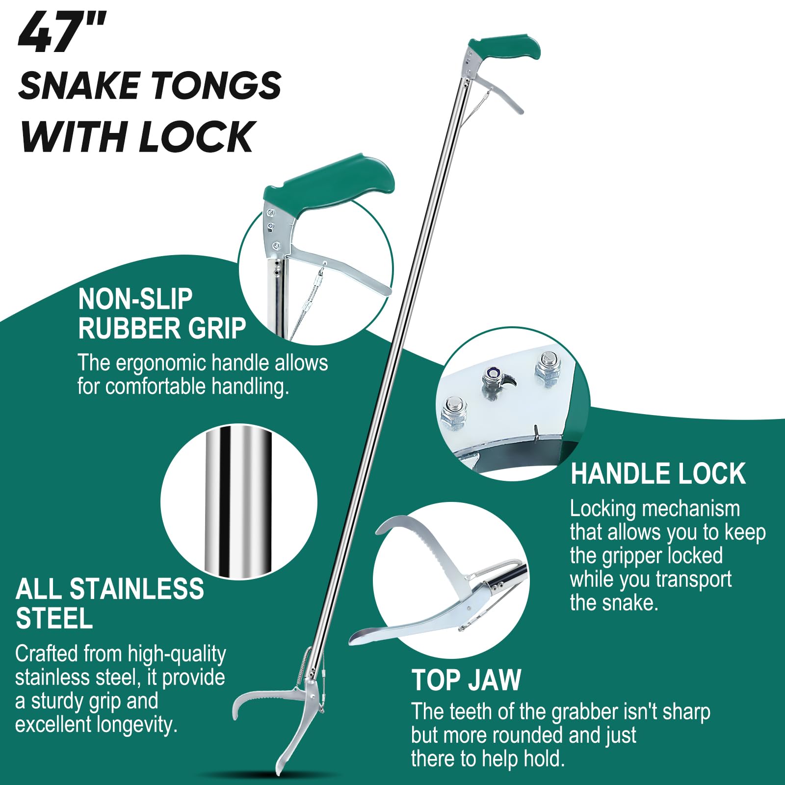 2win2buy stainless steel snake tongs highlight a rigid main staff built for durability