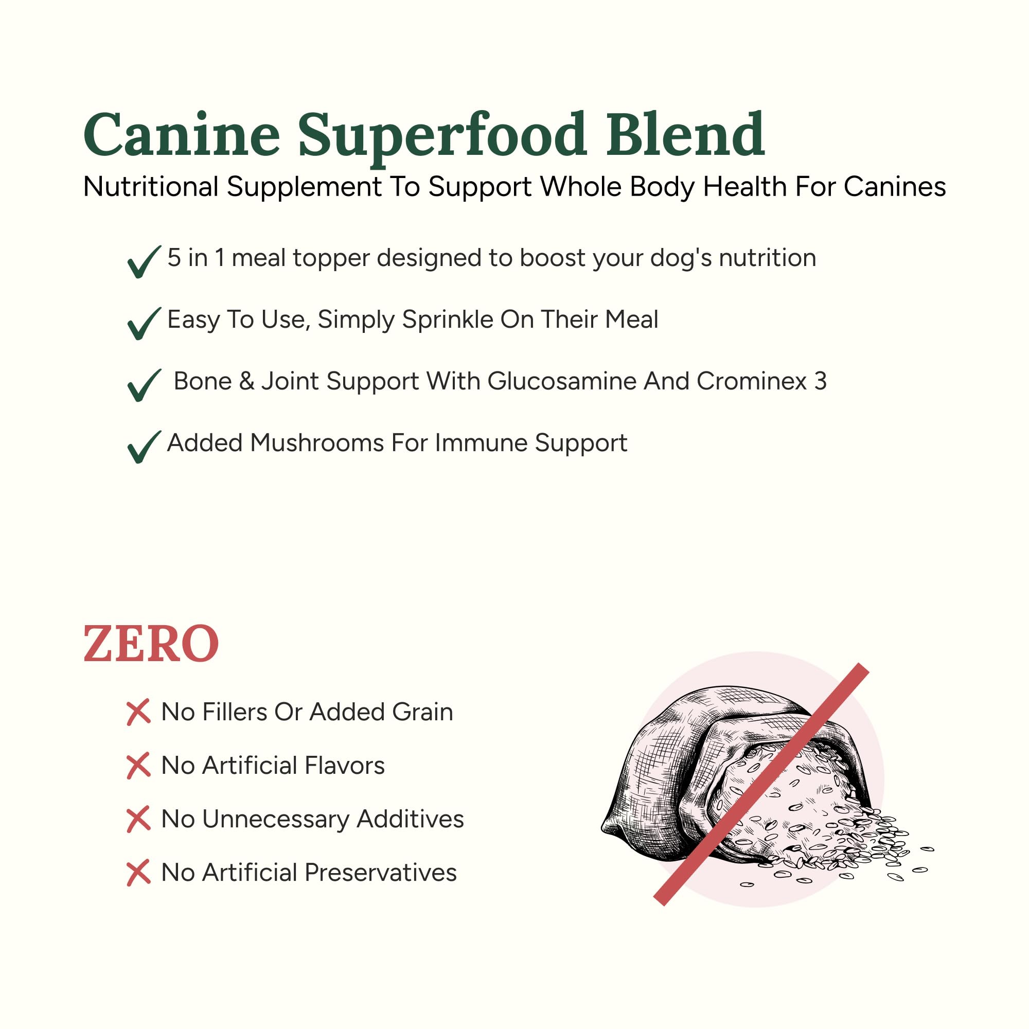 Dog eating with 360 Pet Nutrition Canine Superfood Blend as meal topper