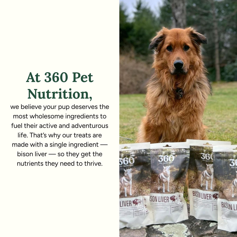360 Pet Nutrition easy-open packaging shown for convenient snacking.