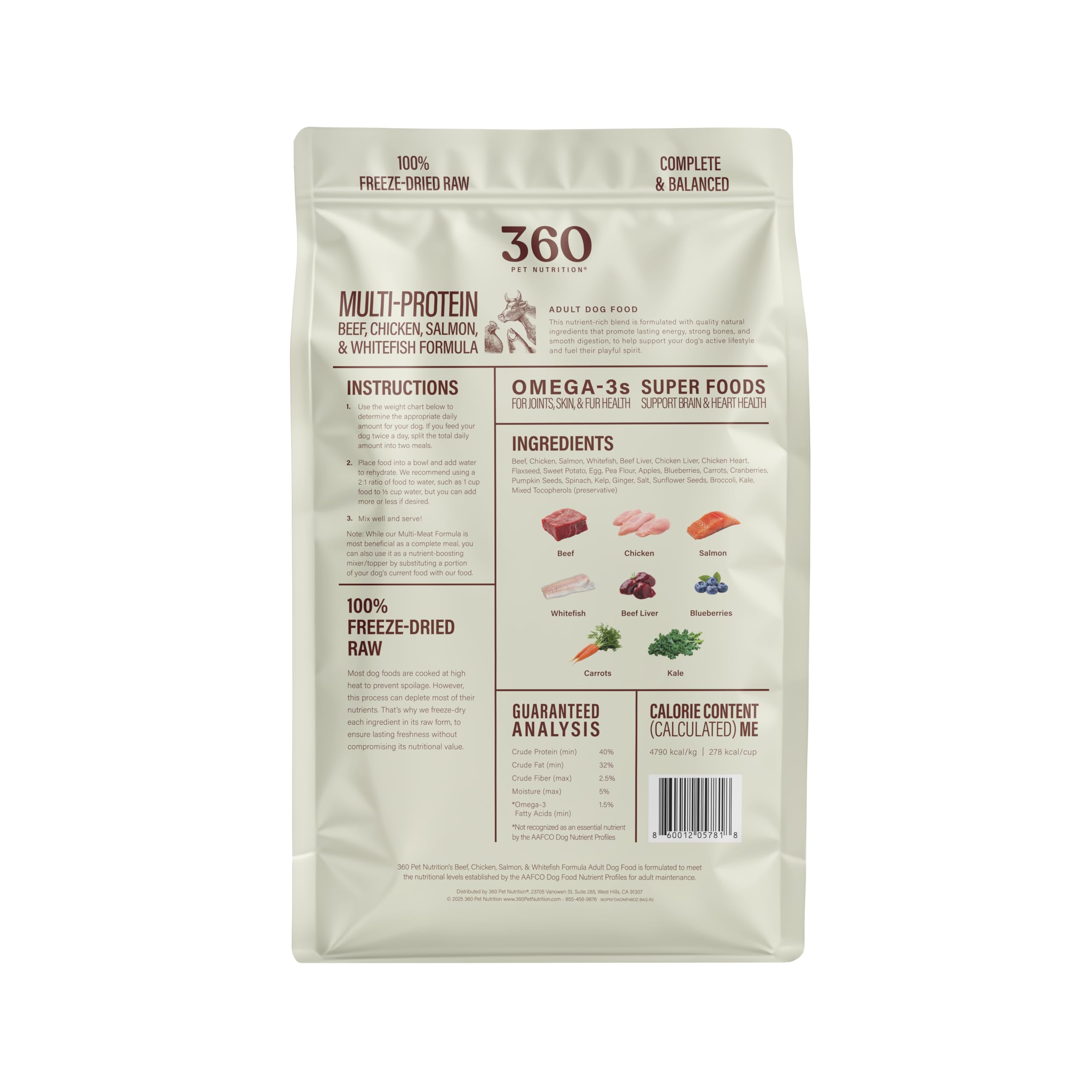 360 Pet Nutrition omega-3 rich fish adds natural nutrients for coat health.
