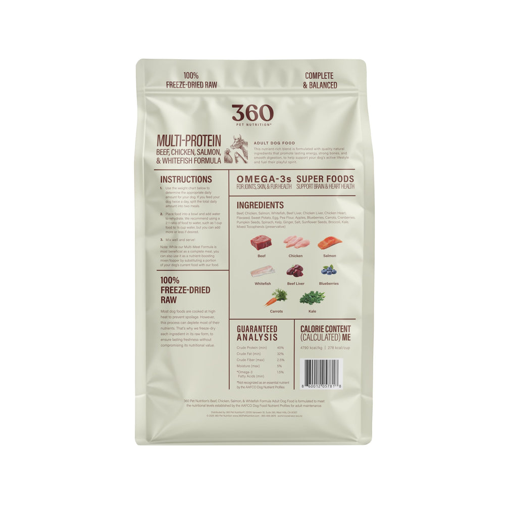360 Pet Nutrition omega-3 rich fish adds natural nutrients for coat health.