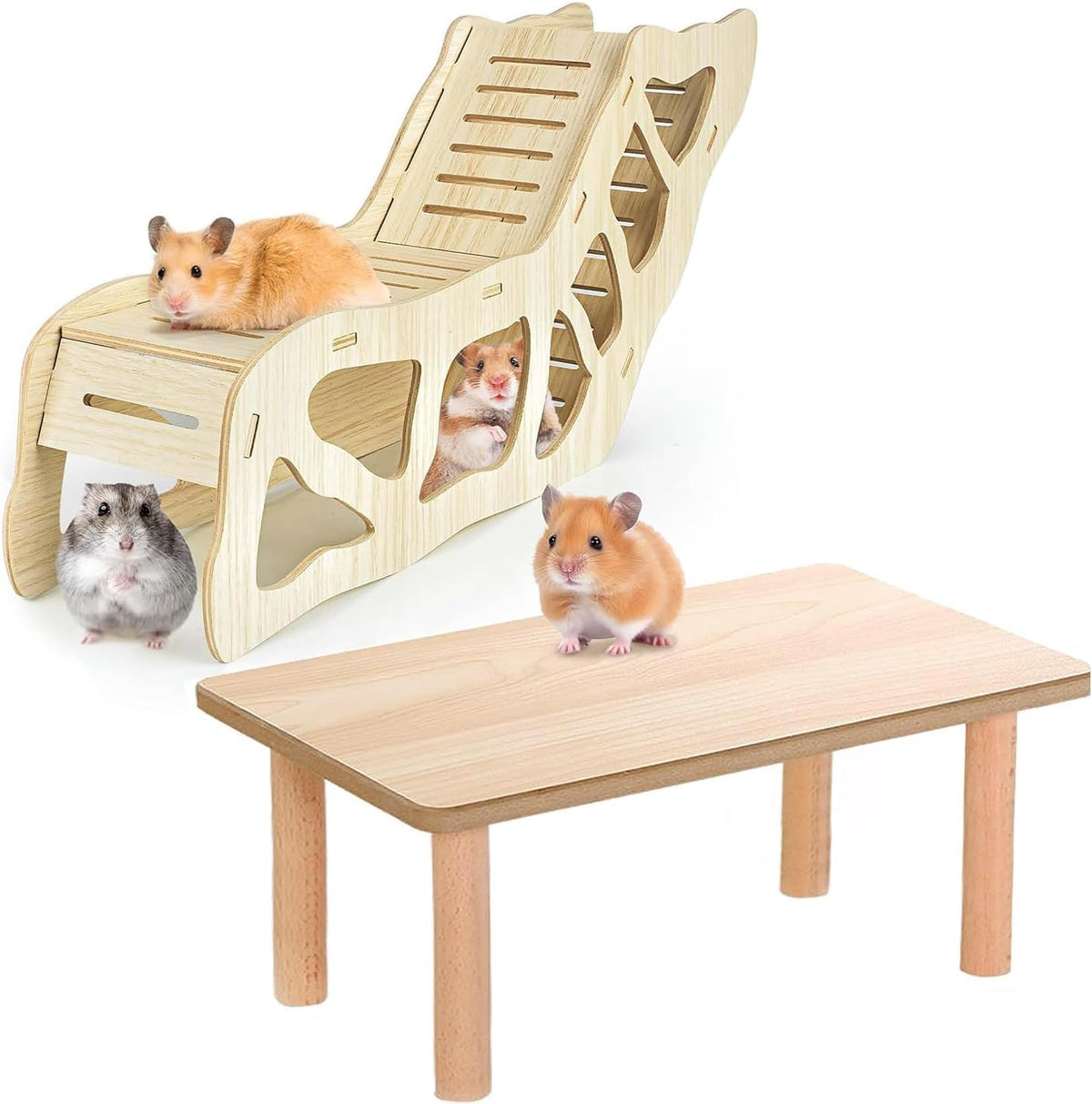 3BAO hamster platform in natural wood expands climbing space for small pets.