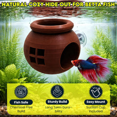 3DAquaticSolutions betta house suction-cup attachment secures to glass for stable placement.