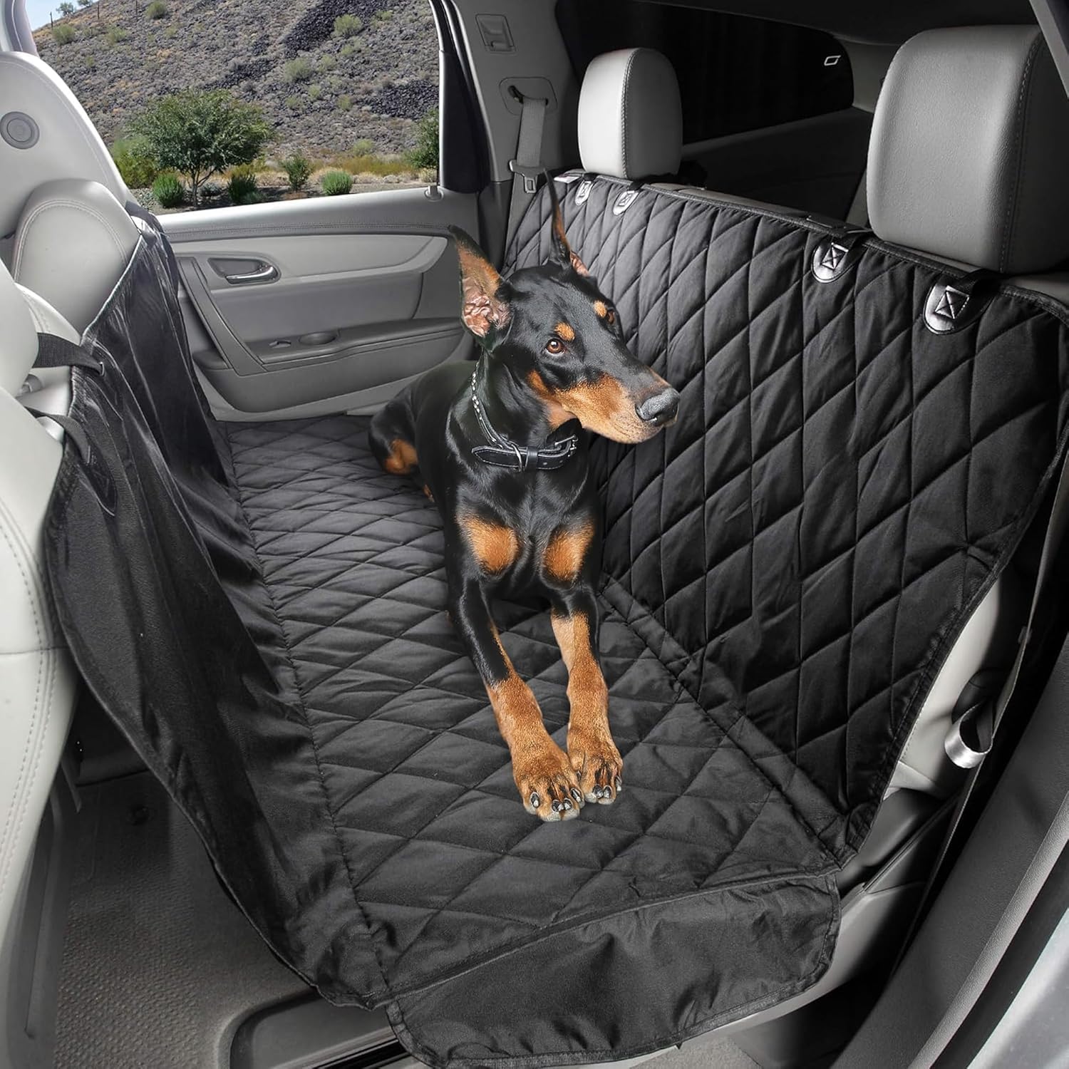 4Knines dog backseat cover hammock mode protects seats from dirt and spills.