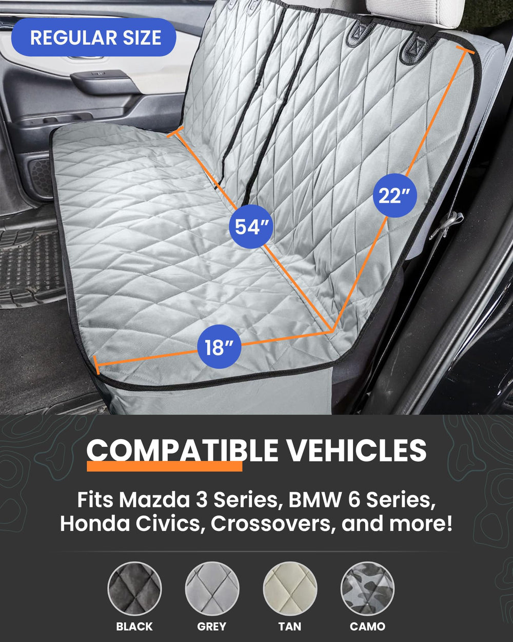4Knines durable quilting material protects against dirt and wear during daily car trips