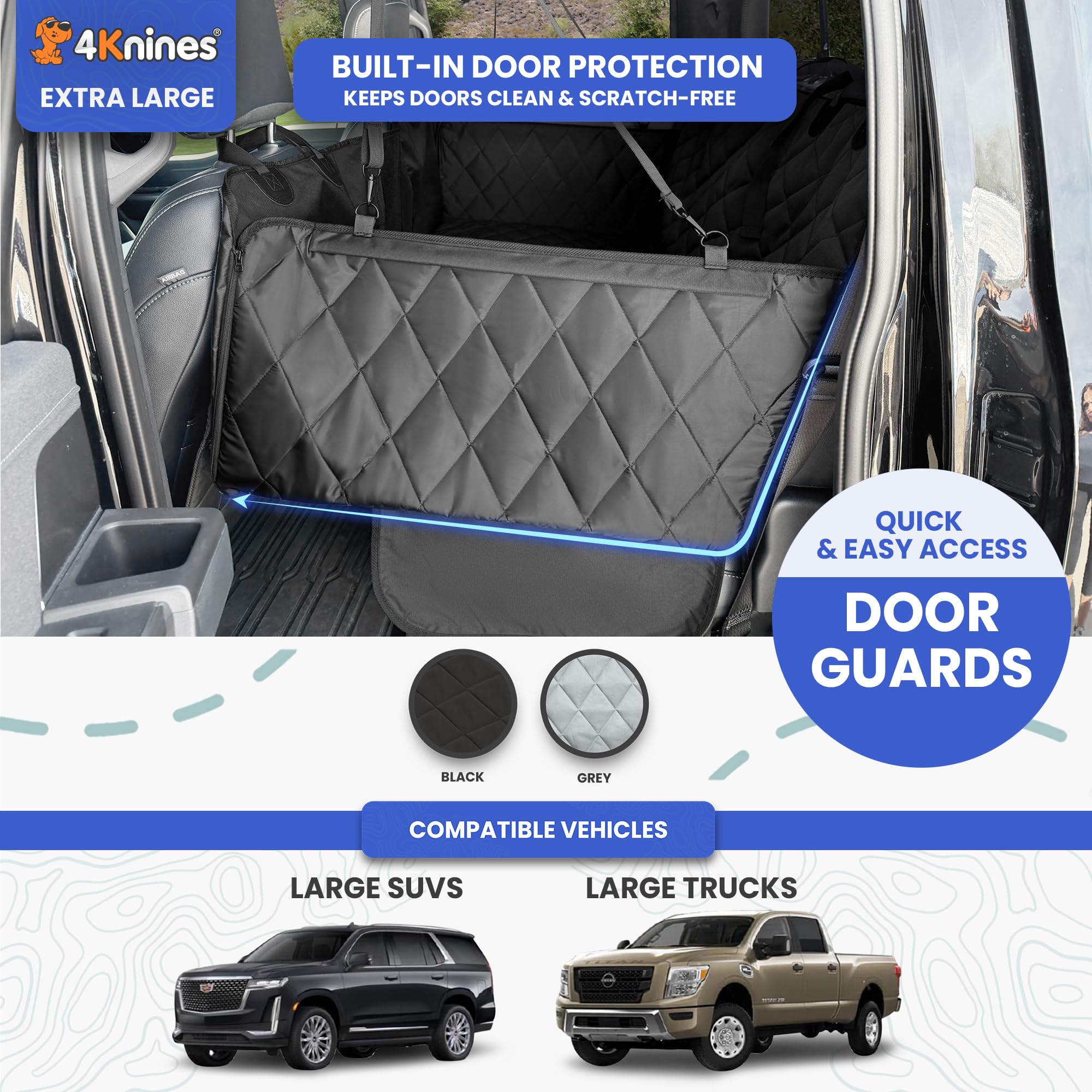 4Knines waterproof backseat protector keeps upholstery dry on trips.
