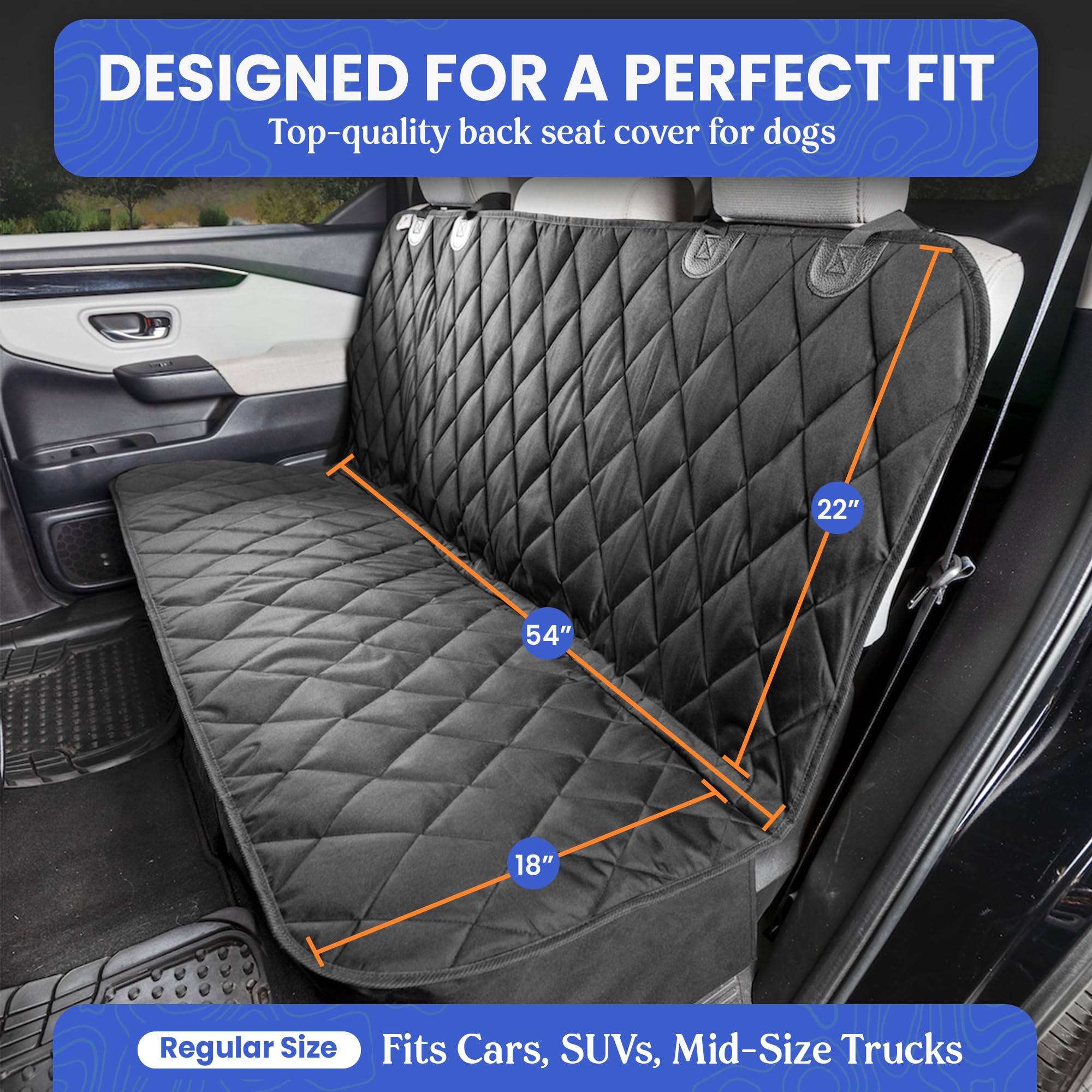 Waterproof surface shields upholstery from spills and mud during dog trips