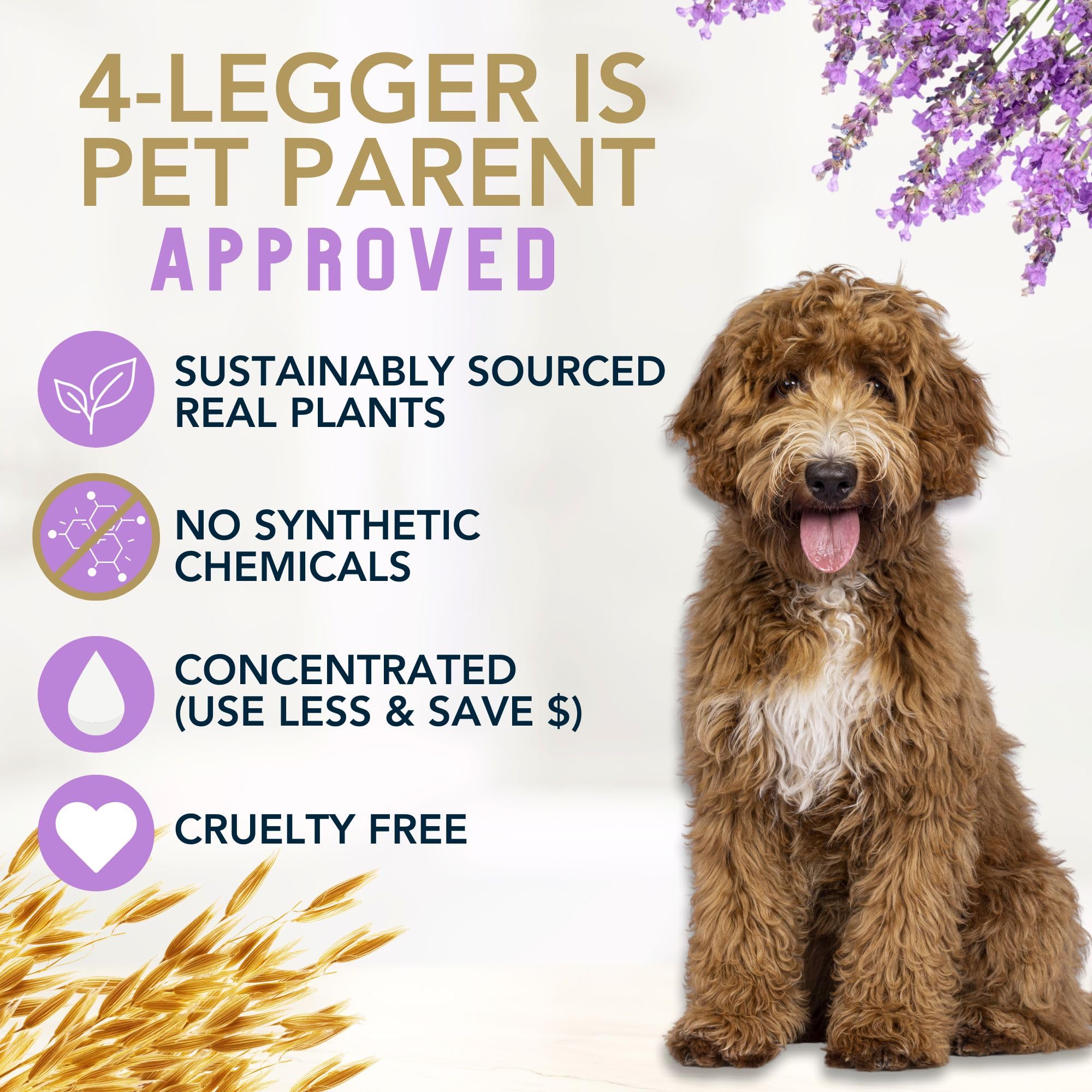 4Legger aloe vera icon indicates skin-friendly formula for dry or itchy fur.