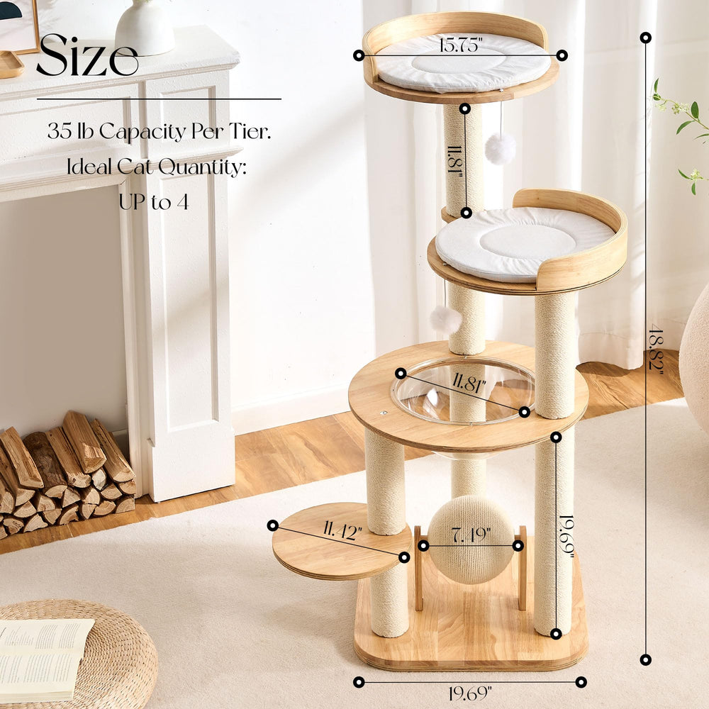 797Audio solid wood cat tree supports multiple cats for shared living spaces.