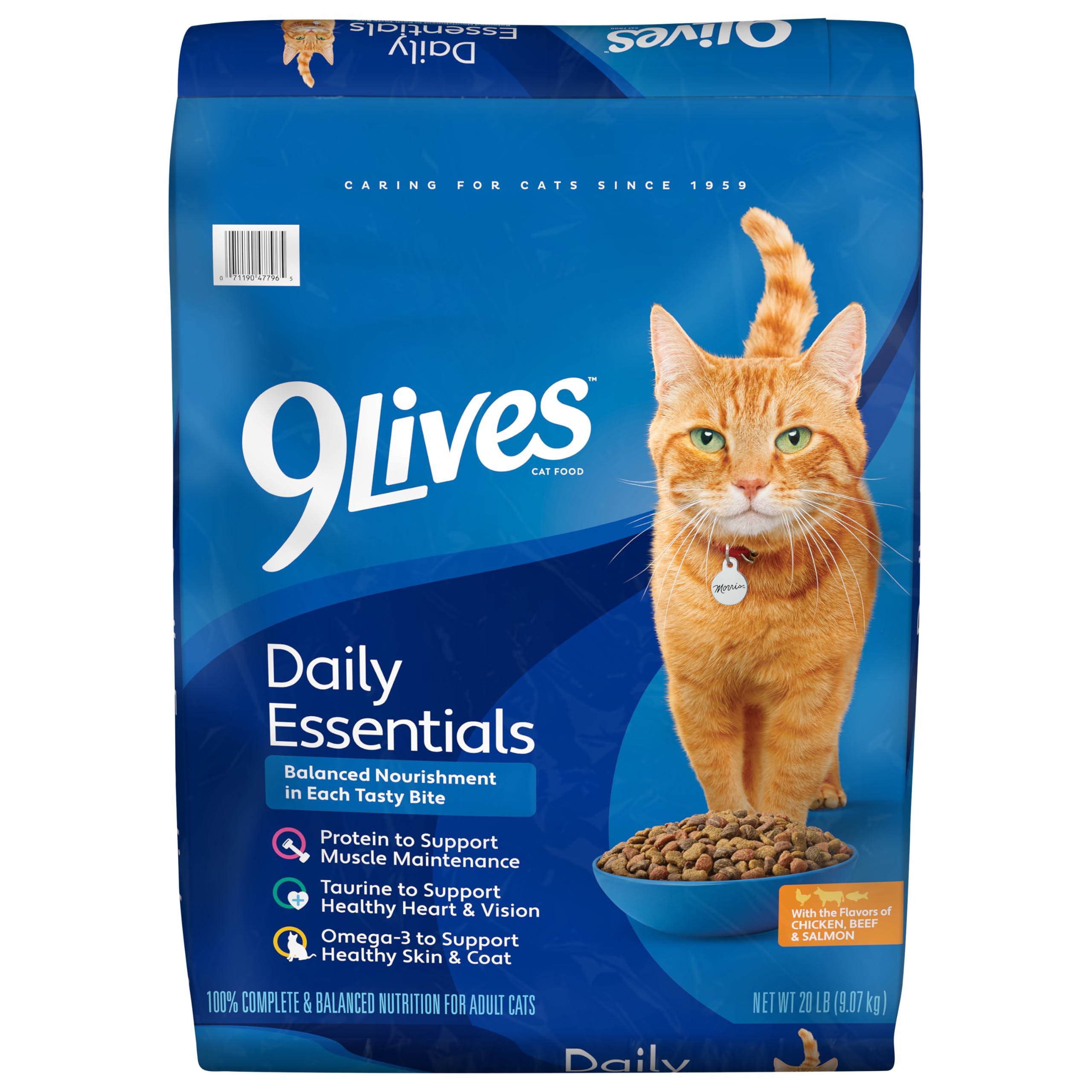 9Lives Daily Essentials 20lb bag showing all-life-stages nutrition